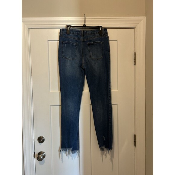 Wonderly Mid Rise Slim Flare Distressed Jeans Dark Blue Denim Size 16 Curvy Plus - Picture 6 of 9